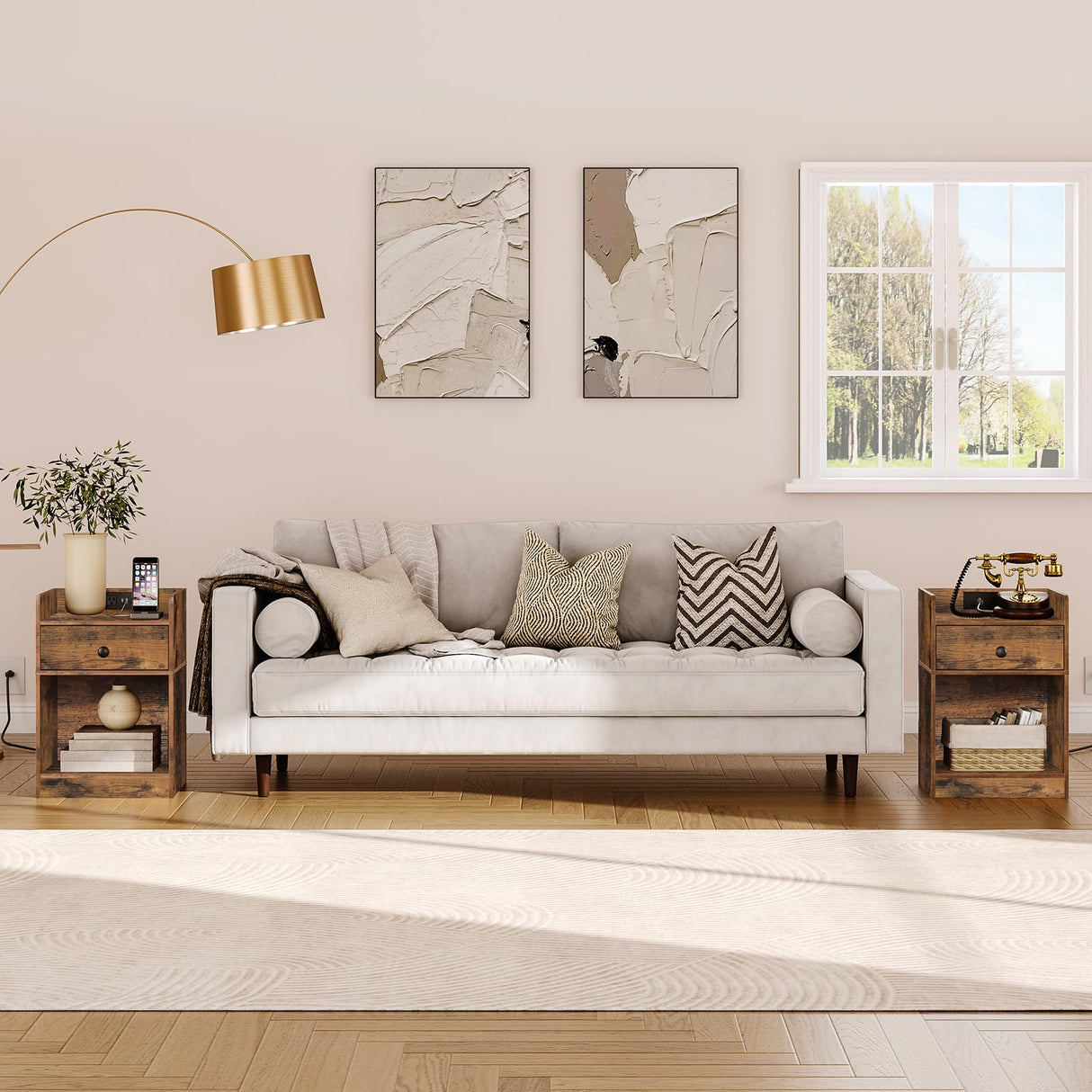 HOOBRO Nightstand with Charging Station, End Table with Drawer and Opening Shelf, Bedside Table with USB Ports and Outlets, Small Night Stand for Bedroom, Simple Style, Rustic Brown FG18UBZ01 HOOBRO