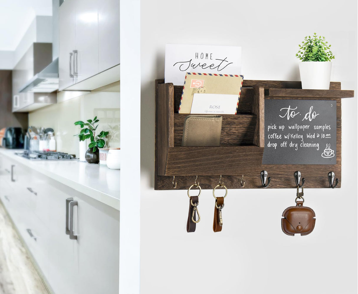 Ziivita Key Holder for Wall - Mail Holder Organizer Wall Mount with Shelf - Rustic Hanging Key Rack Hanger with Hooks Decorative for Home Letter Dog Leash Entryway Farmhouse Living Room Decor Ziivita