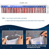 Mega-L 4th of July Decorations 2Packs 39 Feet Foil Fringe Garland Tinsel Streamers, Red White and Blue Star Metallic Hanging Backdrop Banner Table Skirts for Parade Floats Memorial Day Patriotic Party Mega-Loopolis