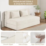 Luoxiao Folding Sofa Bed Convertible Sleeper Chair Full Size with Pillows, Foldable Futon Lazy Floor Sofa Bed, Portable Fold Out Chair Bed for Living Room/Dorm/Guest Room, Washable Cover, Off White Luoxiao