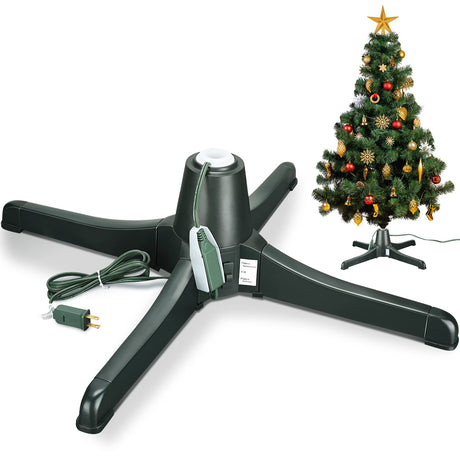 Hortsun Christmas Tree Stand 360 Degree Rotating Adjustable Tree Stand Replacement Electric Revolving Xmas Tree Base for up to 7.5ft Artificial Holiday Trees, Green Hortsun