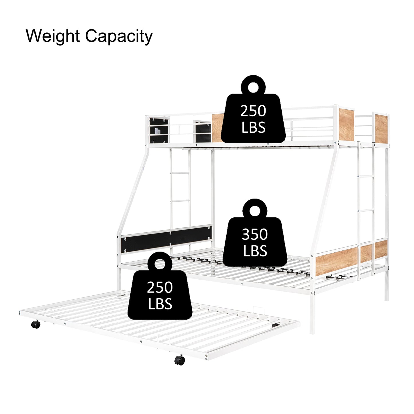 UOCFYK Twin Over Full Bunk Bed with Trundle for Kids/Teens/Adults,Heavy-Duty Bunk Bed with Ladders & Guardrail,Space-Saving,No Box Spring Needed,White