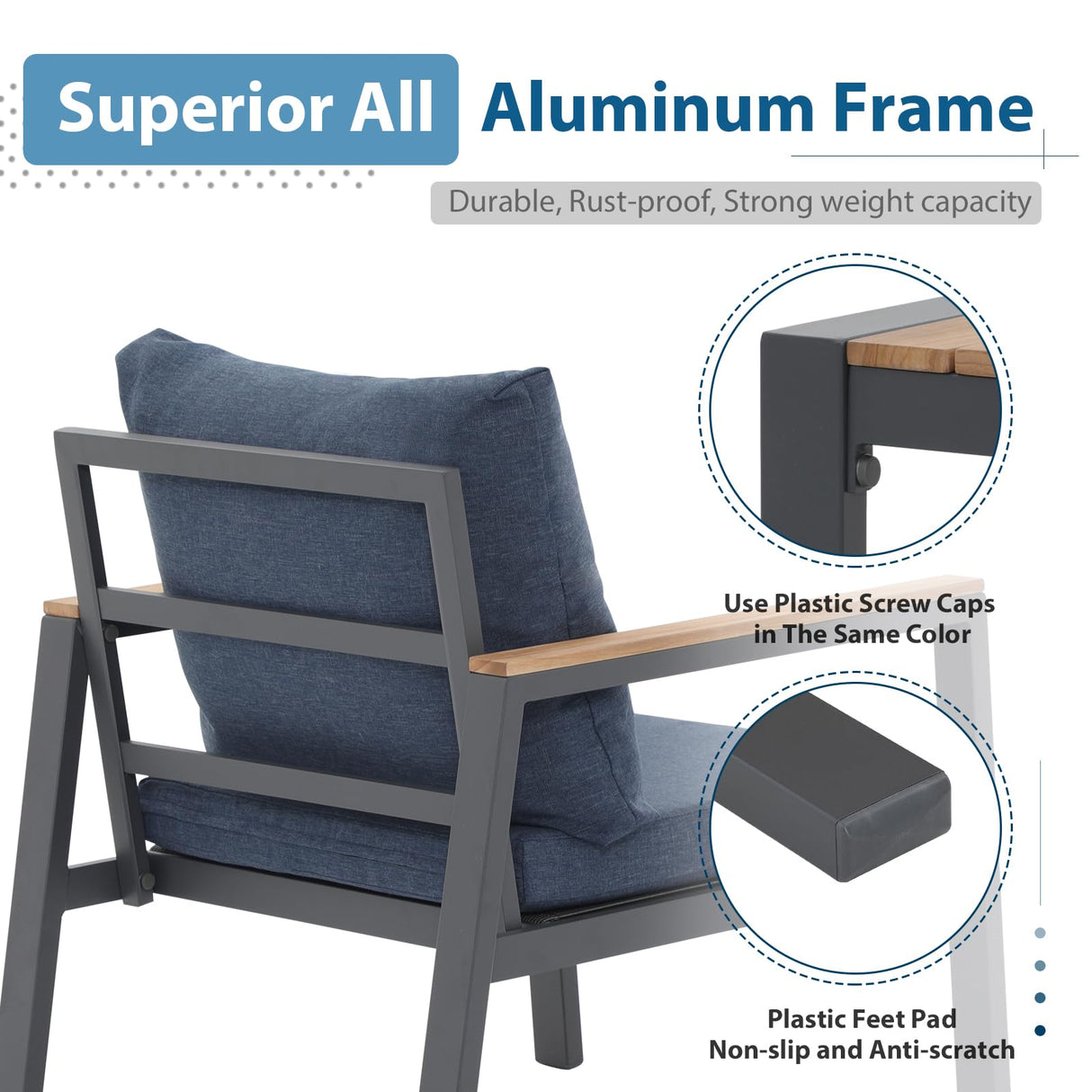 JOIVI Aluminum Outdoor Patio Furniture Set with 45” Fire Pit Table, 5 Pieces Patio Conversation Set with 50000BTU Propane Fire Pit, 4 Seats Outdoor Sectional Sofa Set with Coffee Table, Navy Blue JOIVI