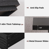 IRONCK Coffee Table with LED Light and Charging Station, 4 Storage Drawers with Grille Design, Square Coffee Table for Living Room Office Reception Room (Black) IRONCK