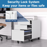 AFAIF 3 Drawer File Cabinet with Lock, Metal Filing Cabinets for Home Office, Small Rolling File Cabinet Under Desk Office Drawer Mobile Storage Cabinet fits Letter/Legal/A4 Size, White AFAIF