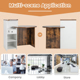 MAT EXPERT Reception Desk, Front Desk with Open Shelves, Lockable Drawer, Round Tabletop, Checkout Counter, Retail Counter, Computer Workstation for Office (White Cabinet & Rustic Brown Desktop) MAT EXPERT