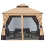 MASTERCANOPY 10x10FT Outdoor Patio Gazebo with Double Roofs, Mosquito Netting and Privacy Screens for Backyard, Garden, Lawn, Beige MASTERCANOPY