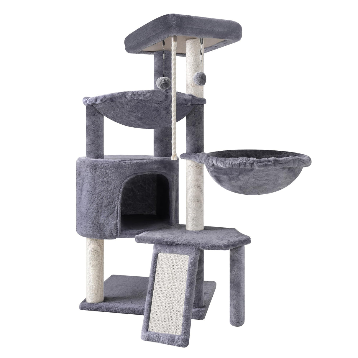 Xin Three Layer Cat Tree with Cat Condo and Two Hammocks,Grey Smouatou