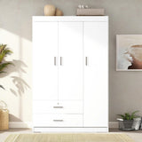 KELRIA Modern 3-Door Wardrobe with 2 Drawers, 3-Tier Storage-Cubes and Hanging Rail, Large Freestanding Armoire Wardrobe Closet, Clothes Storage Cabinet Organizer for Bedroom, White KELRIA