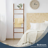 6-Tier Blanket Ladder Wooden, 5.7FT(66.5'') Blanket Quilt Towel Holder Rack Decorative Ladder, Easy Assembly, Rustic Farmhouse Ladder Shelf for The Living Room Bedroom Bathroom Home Decor, Brown Delywh