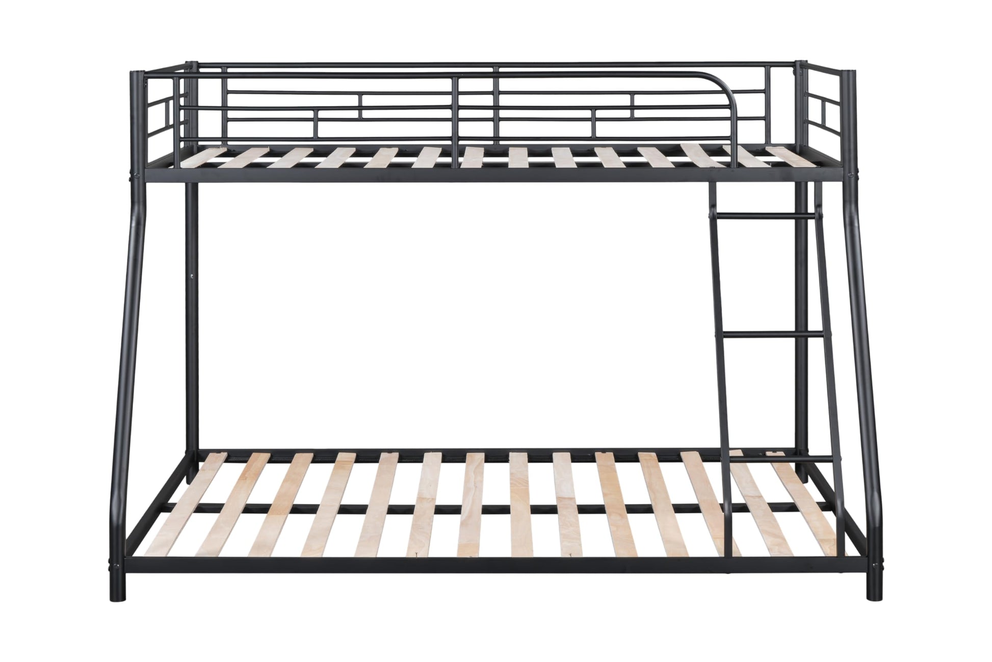 UOCFYK Twin Over Full Bunk Bed with Sturdy Metal Frame, Wood Slats, and Safety Guardrails - Black - WoodArtSupply