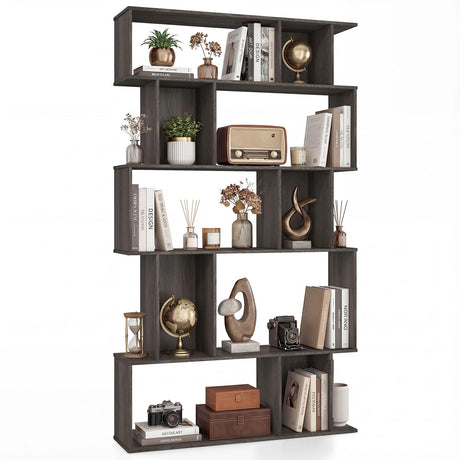 Giantex 5-Tier Bookshelf, 10-Cube Geometric Book Case with 5 Closed-Back Cubbies, Anti-toppling Kits, Open Display Storage Shelf for Living Room, Home Office, Bedroom, Gray Giantex