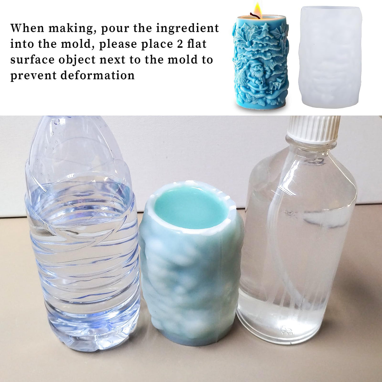 Wehous Christmas Candle Molds, 3D Embossed Santa Tree Holly Cylinder Silicone Molds for Resin Candle Soap Wax, Christmas Ornament Fondant Chocolate Dessert Mold Art Craft Xmas Decor (Santa & Tree) Wehous