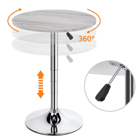 Topeakmart Height Adjustable Round Pub Table 360° Swivel Counter Bar Tables Bistro Tall Cocktail MDF Top, Grey Topeakmart