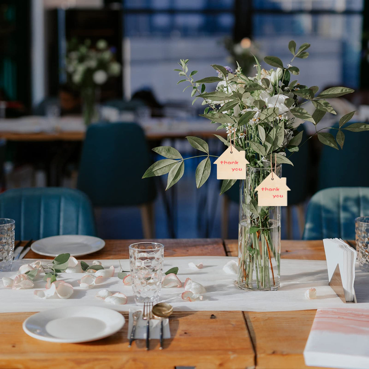 House Shape Hanging Wood House Unfinished Wood with Twines DIY Craft Ornament for Christmas Wedding Birthday Thanksgiving Party Decoration 20Pack Lamantery