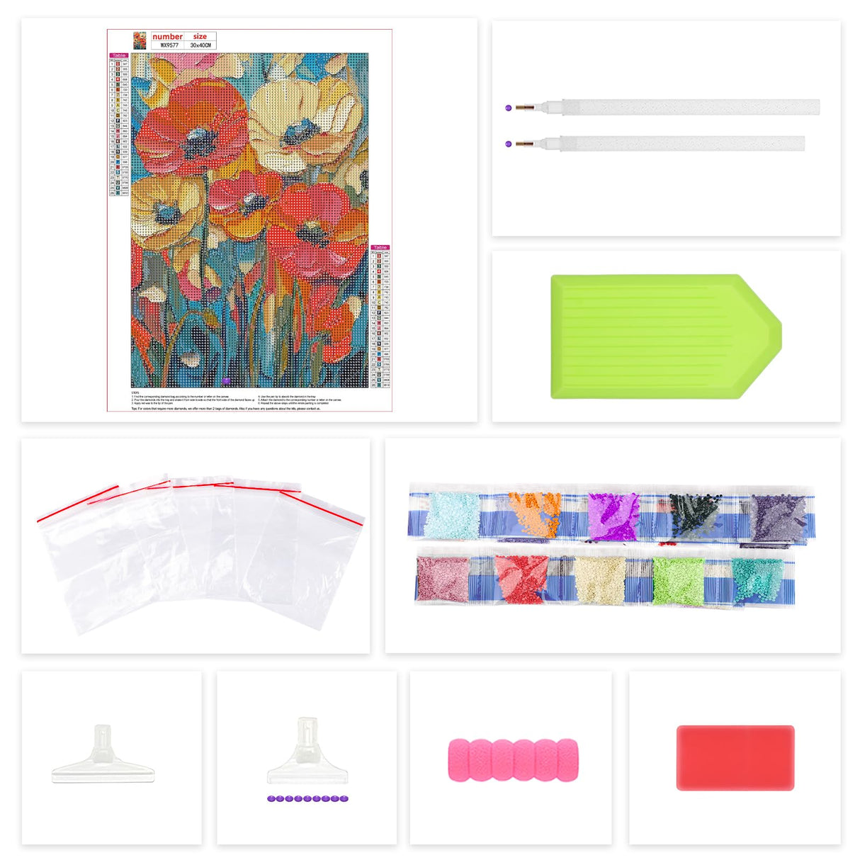 Lxmsja Abstract Poppies Diamond Art Kits for Adults, Flower Scenery DIY Full Drill Diamond Painting Kits for Beginners, 5D Gem Art Crafts for Adults, Home Wall Decor 12x16 inch Lxmsja