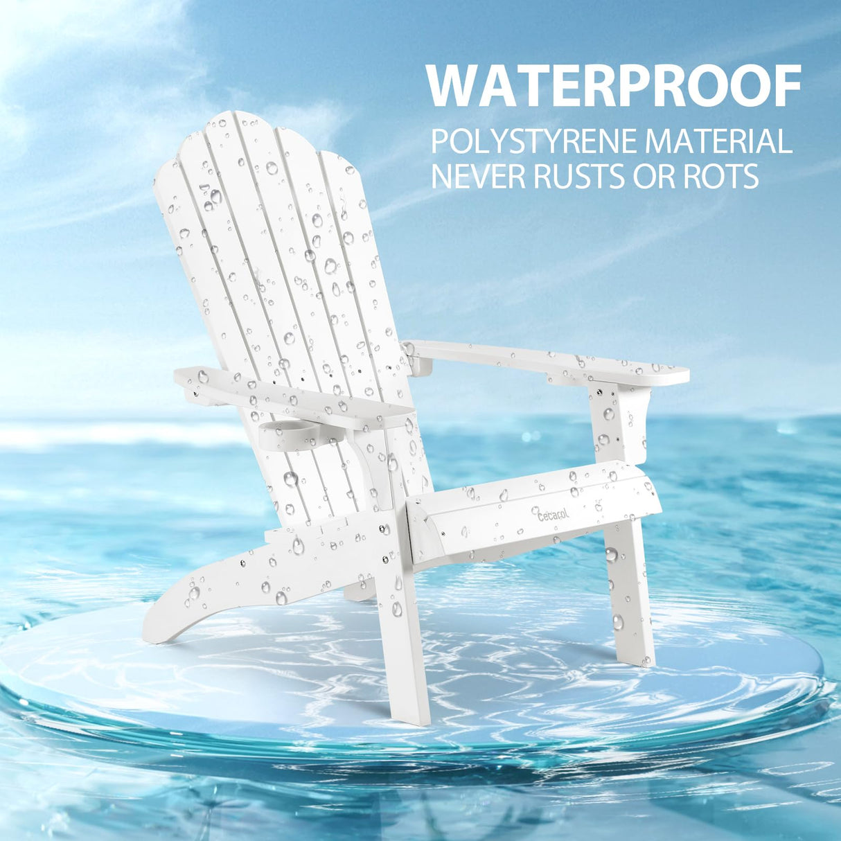 Cecarol Normal Size Adirondack Chair Plastic, Outdoor Fire Pit Chair with Cup Holder, Adirondack Patio Chair Weather Resistant for Outside, Porch, Lawn, Garden- AC01S, White Cecarol