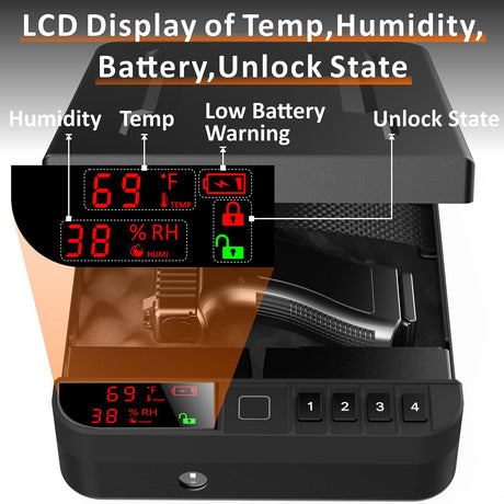 Z ZLJUAN Portable Gun Safe with LCD Display of Temp,Humidity,Pistol Safe with Biometric Fingerprint,Keypad Lock,Key,Biometric Handgun Safe for Travel/Home/Car/Nightstand Beside (Black) Z ZLJUAN