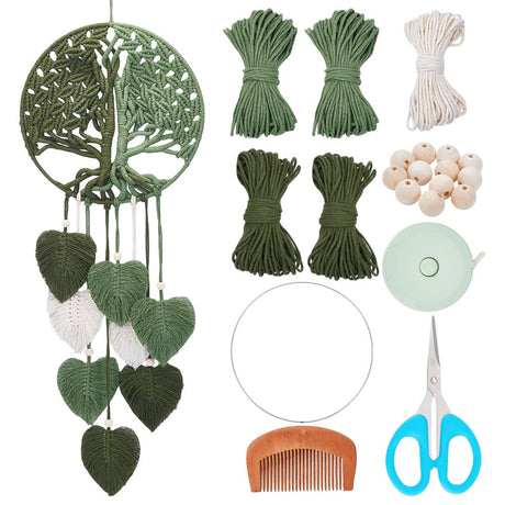 ACRNIGHEET DIY Macrame Kit for Adults Beginners Handmade Green Leaves Tree of Life DIY Boho Macrame Wall Hanging Ornaments with Macrame Supplies Macrame Wall Hanging Kit for Home Decor ACRNIGHEET