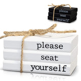 Farmhouse Bathroom Decor - Funny Rustic Wooden Mini Books for Your Restroom Shelf - The Perfect Small Decorative Accent for The Guest Bathroom, White KIBAGA