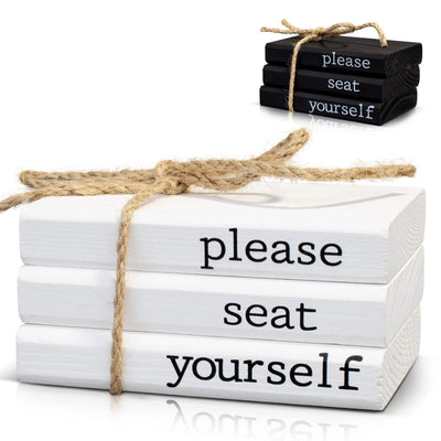 Farmhouse Bathroom Decor - Funny Rustic Wooden Mini Books for Your Restroom Shelf - The Perfect Small Decorative Accent for The Guest Bathroom, White