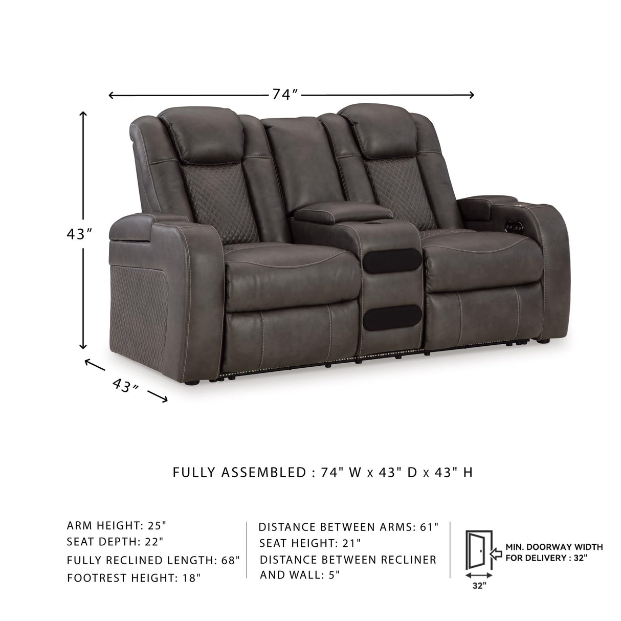 Signature Design by Ashley Fyne-Dyme Contemporary Power Reclining Loveseat with Console, USB Charging Ports and Adjustable Headrest, Gray Signature Design by Ashley