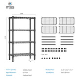 M MZG 1000 lbs 4 Tier Shelf Metal Storage Shelves Wire Rack Closet Organizers for Garage Kitchen Bathroom Laundry Black 11.8" D x 25.6" W x 45.5" H M MZG