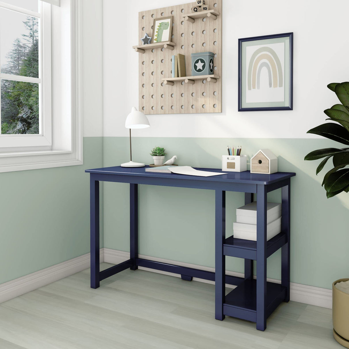 Max & Lily Solid Wood Desk With Shelves, 47 Inches, Blue Max & Lily