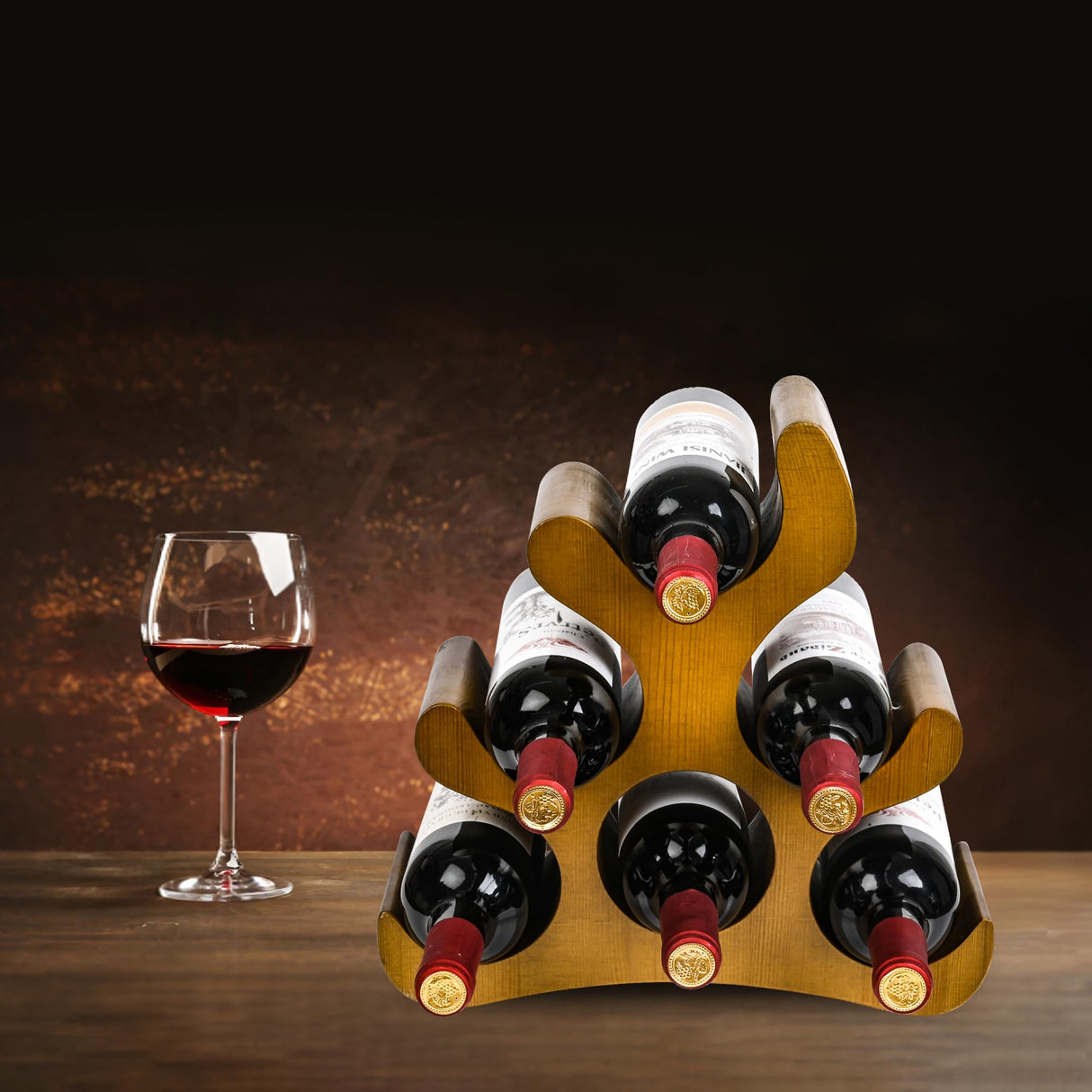 TRUDING Countertop Wine Rack - 6 Bottle Wooden Wine Rack - Freestanding Wine Bottle Holder Stand - Wine Storage Rack for Cabinet Pantry Bar Kitchen (Brown) TRUDING