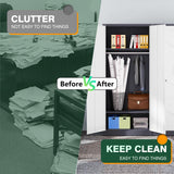 Letaya Wardrobe Closet, 72" H Clothing Storage Cabinet with Adjustable Shelves and Hanging Rod, Bedroom Armoire Clothes Organizer (White Gray) Letaya