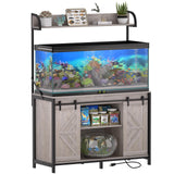 SYESWAY 55-75 Gallon Fish Tank Stand with Power Outlets, Heavy Duty Metal Frame Aquarium Stand with Barn Door, Turtle Reptile Terrariums Stand, 1000LBS Capacity, Grey SYESWAY