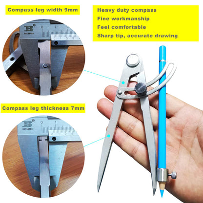 ZLKSKER 6/8/10 inch Professional Woodworking Compass with Pencil Holder & Lockable Wing, Geometry & Drafting Compass for Carpenter (6 inch)