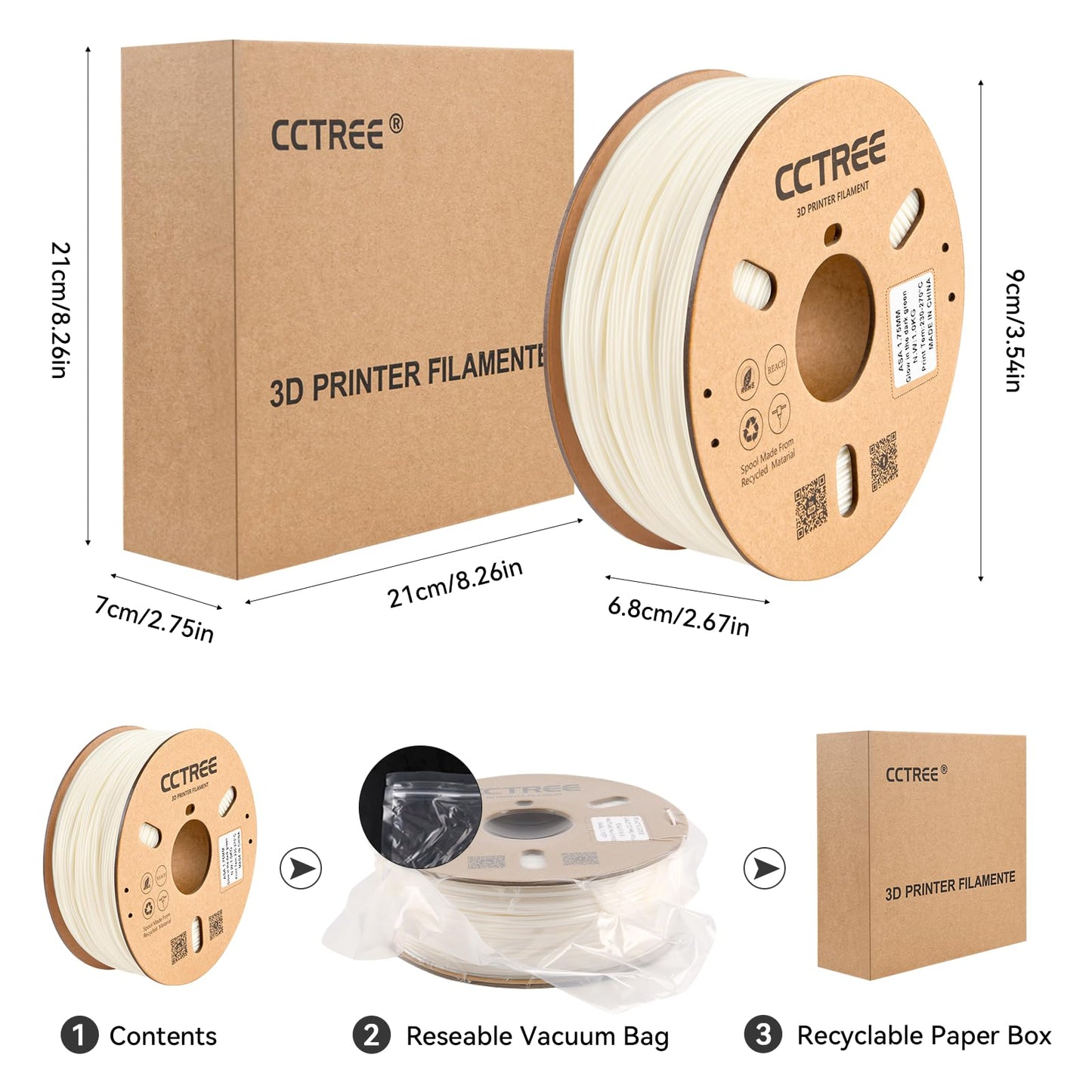 CCTREE 3D Printer ASA Filament 1.75MM High Speed ASA Filament UV-Resistant, Great for Outdoor Functional Parts,Heat & Weather Resistant 3D Printer Filament 1kg (2.2lbs) Sppol (Glow in Dark Gr - WoodArtSupply