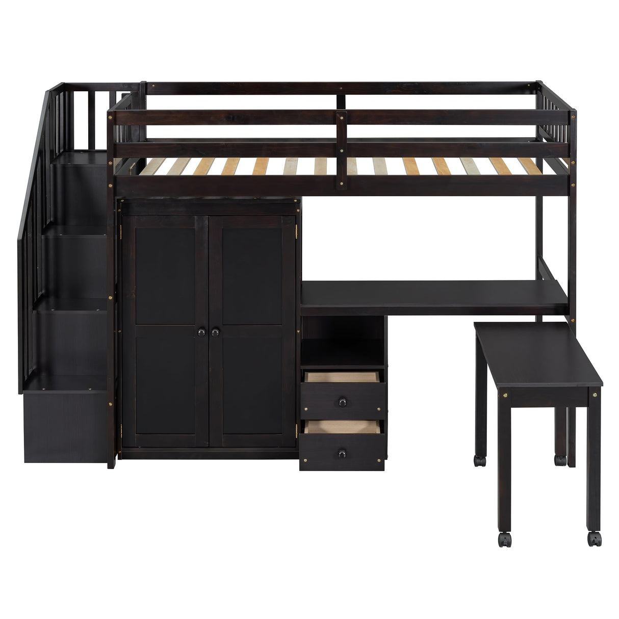 Harper & Bright Designs Twin Size Loft Bed with Stairs and Bookshelf, Wood Twin Storage Bed with Desk & Wardrobe, Space-Saving Multifunctional Furniture for Kids & Teens - Espresso Harper & Bright Designs
