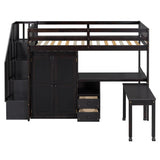 Harper & Bright Designs Twin Size Loft Bed with Stairs and Bookshelf, Wood Twin Storage Bed with Desk & Wardrobe, Space-Saving Multifunctional Furniture for Kids & Teens - Espresso Harper & Bright Designs