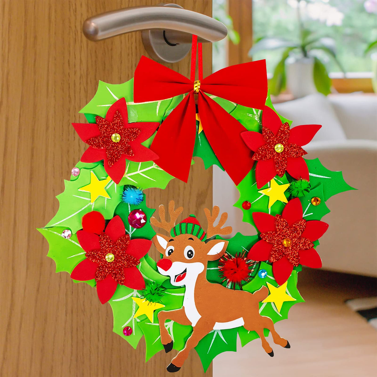 Winlyn 12 Sets Winter Crafts DIY 3D Christmas Wreath Ornaments Art Sets Santa Snowflake Snowman Foam Stickers Arts and Crafts for Kids Holiday Home Classroom Activities Winlyn