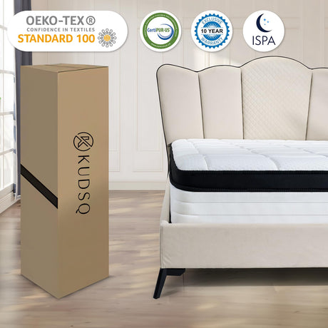 KUDSQ Full Size Mattress 12 Inch, Full Mattress in a Box with Memory Foam and Pocket Spring for Pressure Relief & Comfort Sleep, Medium Firm Feel, Fiberglass Free Bed in a Box/CertiPUR-US KUDSQ