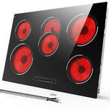 Traenvir 30 Inch Electric Cooktop, 5 Burner 8400W Built-in Electric Stovetop, Ceramic Cooktop with Expanded Zone, Slide Touch Control, Timer, Child Safety Lock, Pause, 220V - 240V Hard Wire, No Plug Traenvir