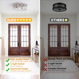 Bargeni Flush Mount Ceiling Light,13-inch Ceiling Light Fixture,3-Light Kitchen Light Fixtures,Rustic Antique White Finish,Farmhouse Light Fixtures for Bedroom,Living Room,Kitchen,Hallway and Foyer Bargeni