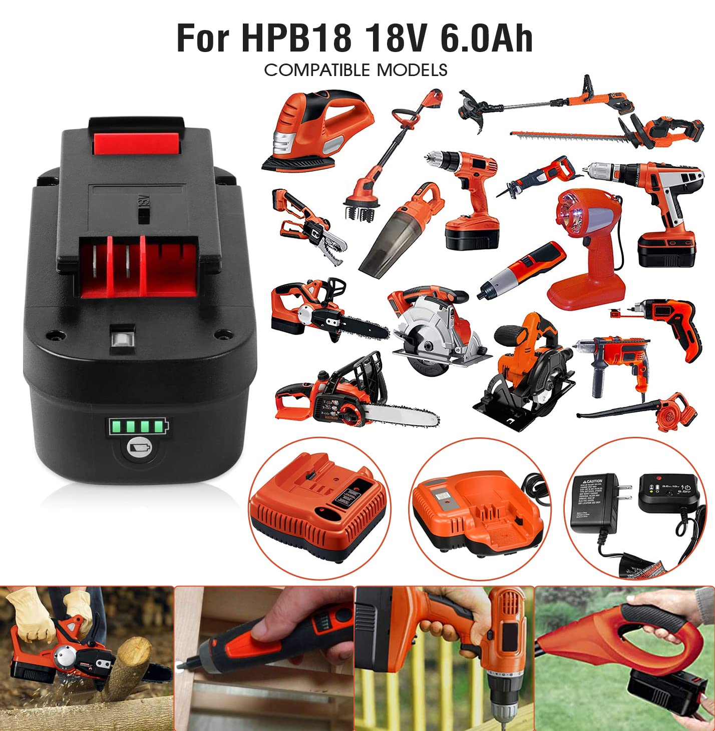 TenHutt 【Lithium-ion 6.0Ah! | NOT Ni-Mh】 2Packs 18V Replace Battery for Black and Decker 18V Battery 6.0Ah HPB18 HPB18-OPE 244760-00 A1718 FS18FL FSB18 Firestorm Cordless Power Tools Lithium  - WoodArtSupply