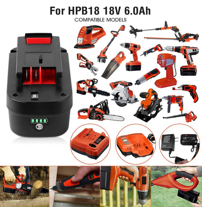 TenHutt 【Lithium-ion 6.0Ah! | NOT Ni-Mh】 2Packs 18V Replace Battery for Black and Decker 18V Battery 6.0Ah HPB18 HPB18-OPE 244760-00 A1718 FS18FL FSB18 Firestorm Cordless Power Tools Lithium  - WoodArtSupply