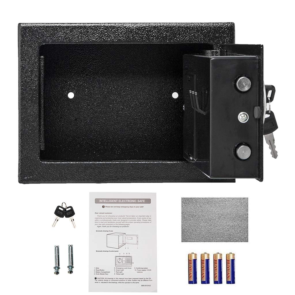Fireproof and Waterproof Electronic Safe Box with Digital Keypad & Keys, Money Box and Deposit Box for Cash Gun Jewelry Home Office Hotel Security Storage - with 2 keys and Tools (9" x 6.7 x 6.7") AMZOSS