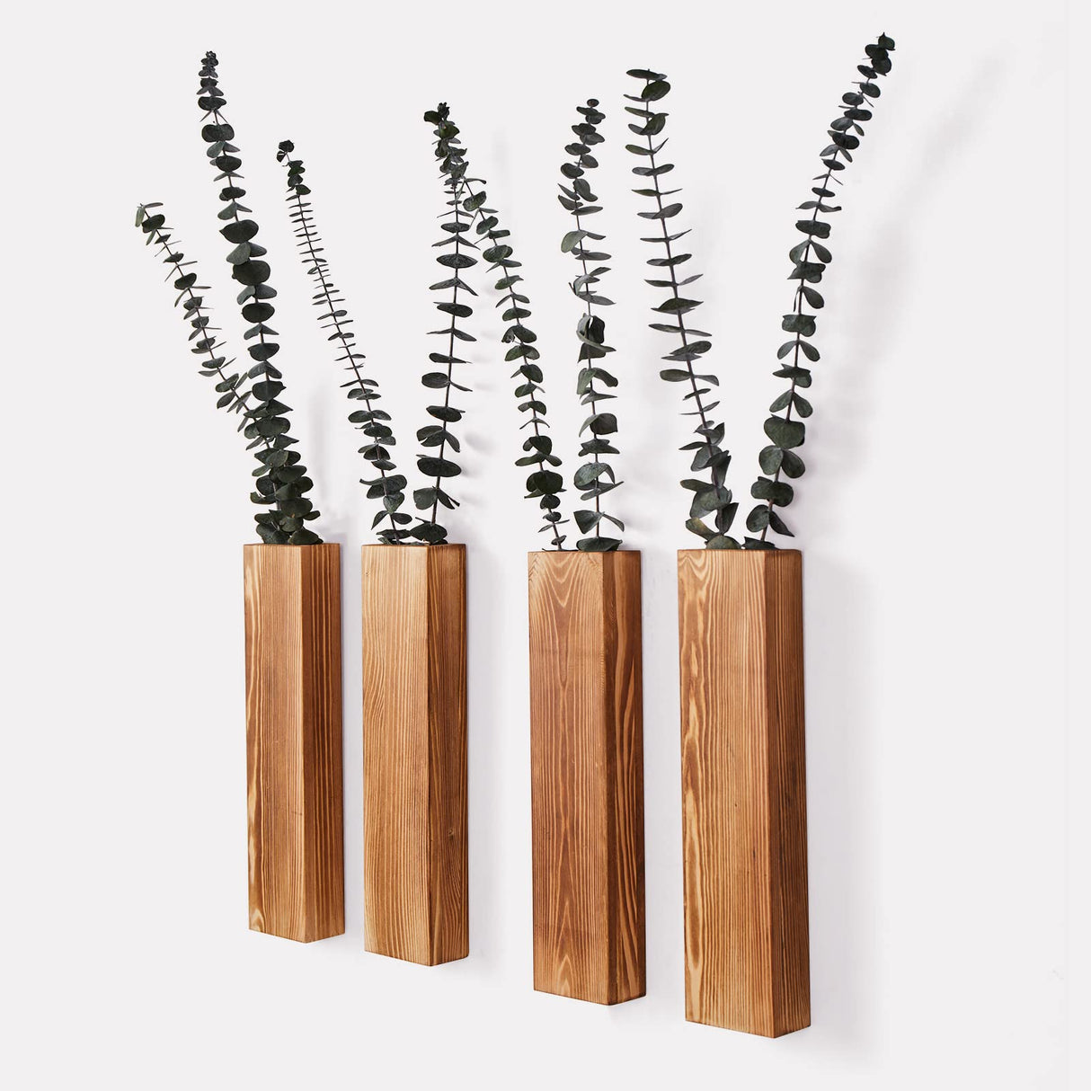 Mokof Wall Planters, Wood Wall Decor for Bedroom and Living Room, Modern Farmhouse Wooden Pocket Vases for Dried Flowers and Faux Greenery (Brown, 4 Mokof