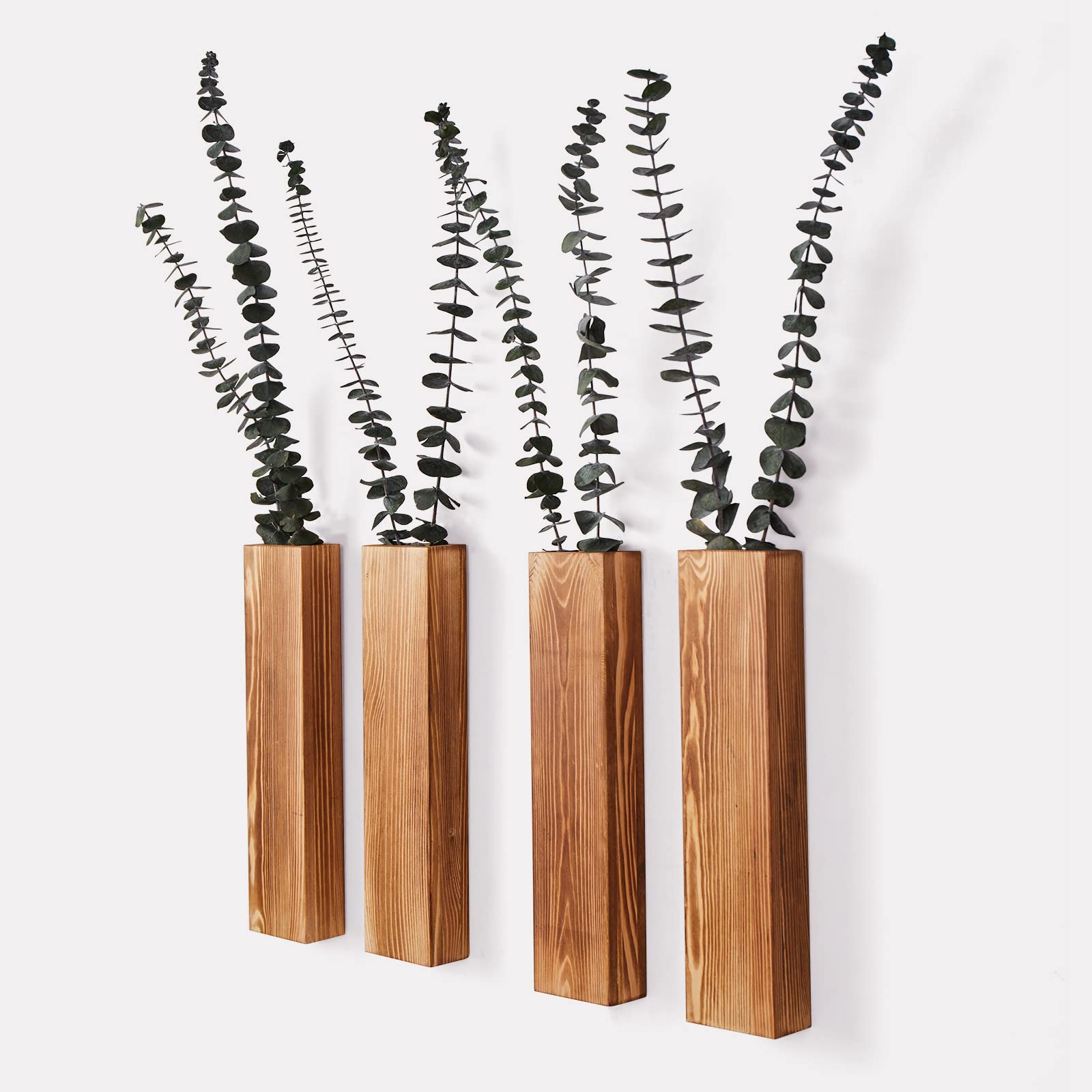 Mokof Wall Planters, Wood Wall Decor for Bedroom and Living Room, Modern Farmhouse Wooden Pocket Vases for Dried Flowers and Faux Greenery (Brown, 4 - WoodArtSupply