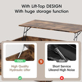 Mauqvit Lift Top Coffee Table，Square Center Table with Hidden Storage Compartment, Farmhouse Wood Coffee Table for Living Room，Bedroom, Home Office Maupvit