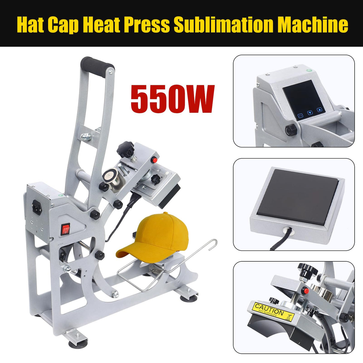 Hat Press Heat Machine, Commercial Caps Hat Heat Press Transfer Machine Semi-Auto Magnetic Digital Press, American Standard 110V Small Label Stamping Machine Heat Press Machine for Caps Genseino