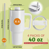Joyclub 4 Pack 40 OZ Sublimation Tumblers with Handle Blank Insulated Large Tumbler Bulk, Coffee Travel Cups Stainless Steel Travel Mug for Diy Craft Heat Press Print Joyclub