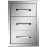 VEVOR Outdoor Kitchen Cabinets 16 W x 28.5 H x 20.5" D, BBQ Drawers Stainless Steel, Outdoor Kitchen Access Drawers with Handle, BBQ Island Drawers Flush Mount Triple Access, Patio Grill Station VEVOR