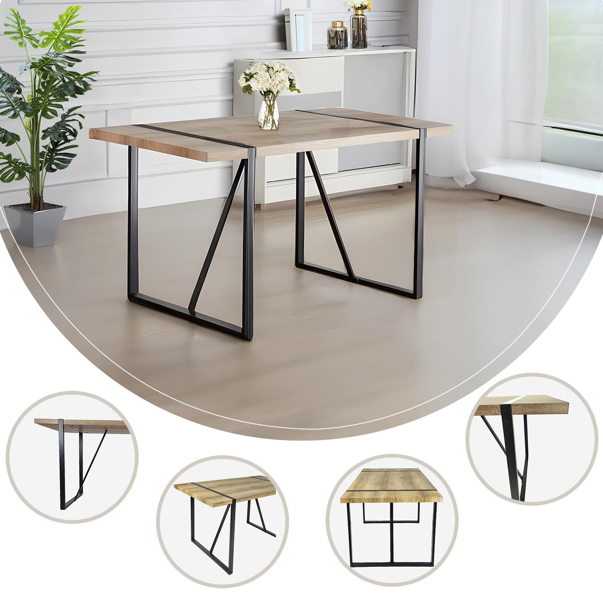 5 Piece Dining Table Set,Kitchen Dining Table Set for 4,Modern Rectangle Wooden Dining Table and Fabric Dining Chairs Set for 4 Ideal for Kitchen Dining Room Hilknen