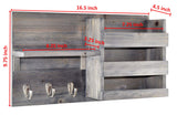 Spiretro Wall-Mounted Key Holder Hooks - Rustic Wood Weathered Grey & Black - Entryway Organizer for Mail, Leashes, and Purses - Floating Shelf, 16.5” W x 9.75" H x 4.5” D Spiretro
